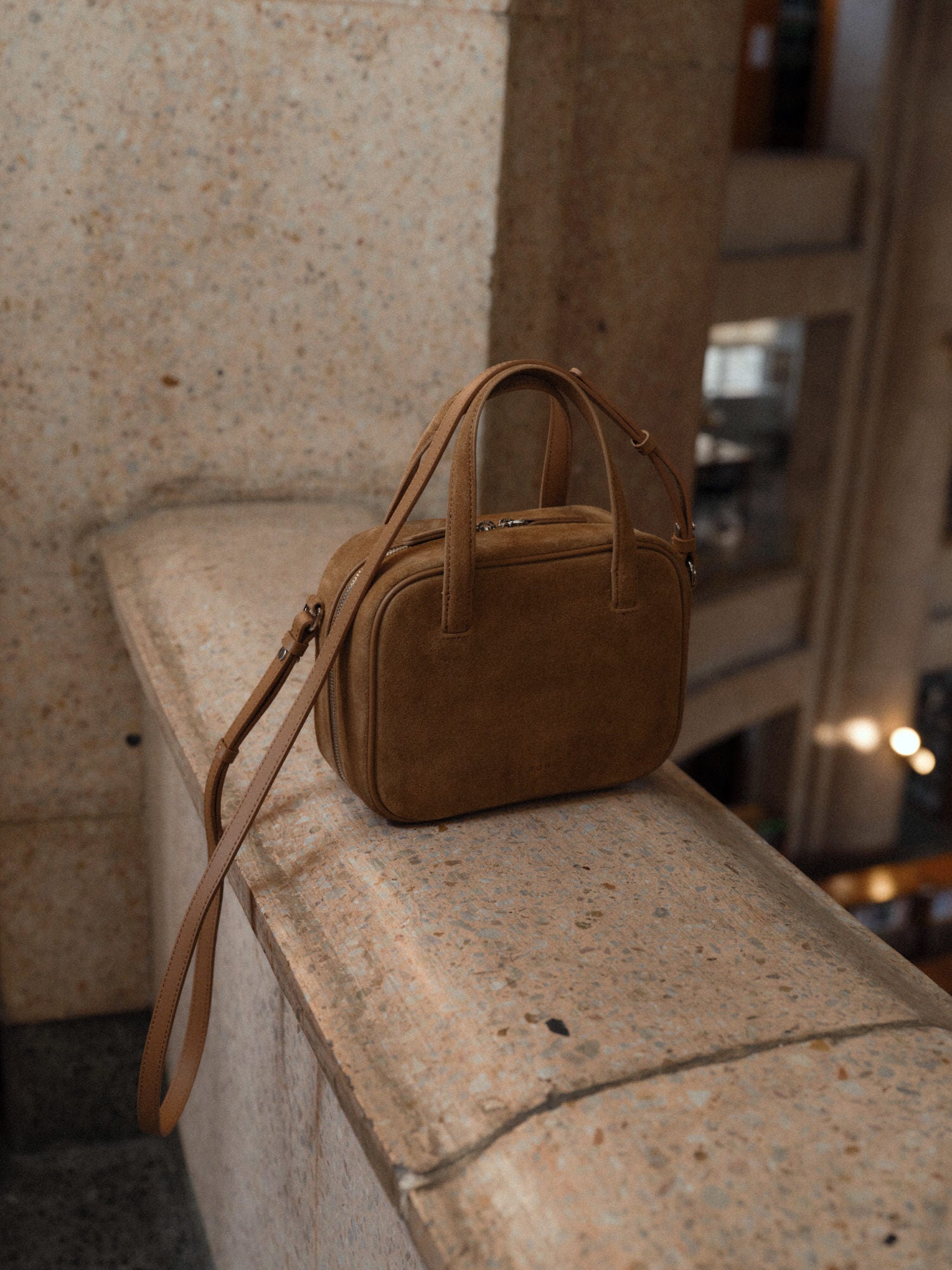 Mini Tin square tote bag Suede